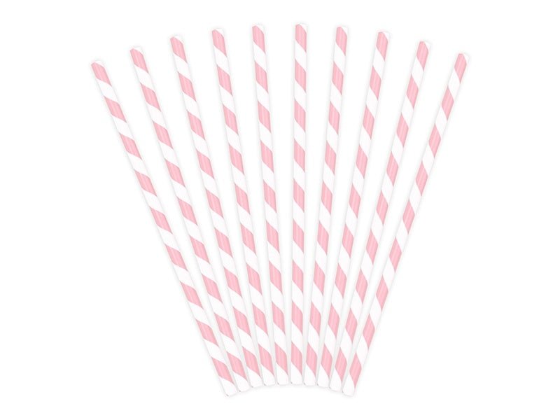Papieren Rietjes Lichtroze Wit 19,5cm 10st van Partydeco koop je bij Partywinkel