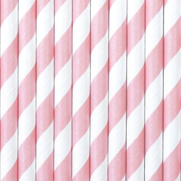 Papieren Rietjes Lichtroze Wit 19,5cm 10st van Partydeco koop je bij Partywinkel