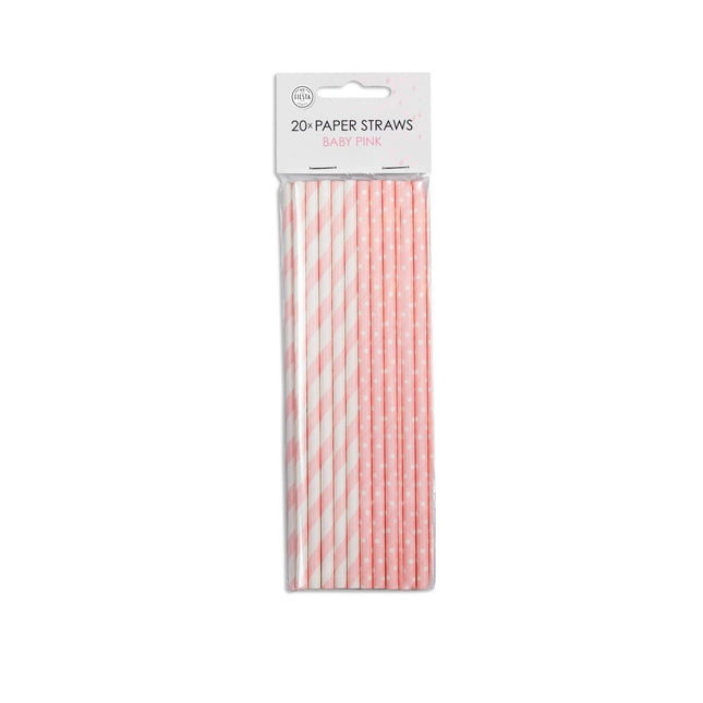 Papieren Rietjes Lichtroze/wit Mix 19,7cm 20st van WeFiesta koop je bij Partywinkel