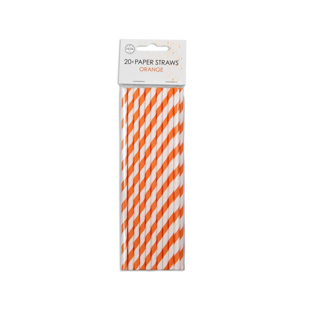 Papieren Rietjes Oranje Gestreept 19,7cm 20st van WeFiesta koop je bij Partywinkel