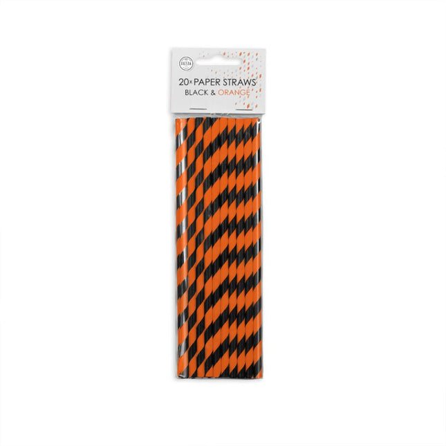 Papieren Rietjes Oranje/Zwart Gestreept 19,7cm 20st van WeFiesta koop je bij Partywinkel