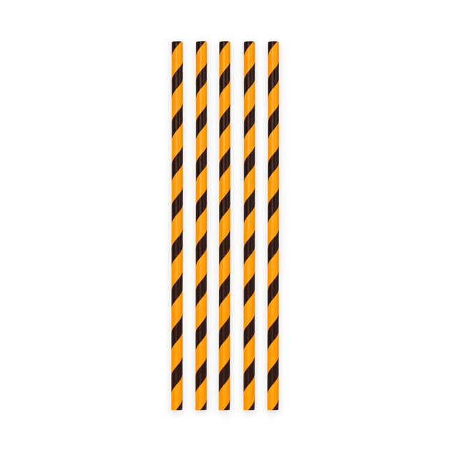 Papieren Rietjes Oranje/Zwart Gestreept 19,7cm 20st van WeFiesta koop je bij Partywinkel