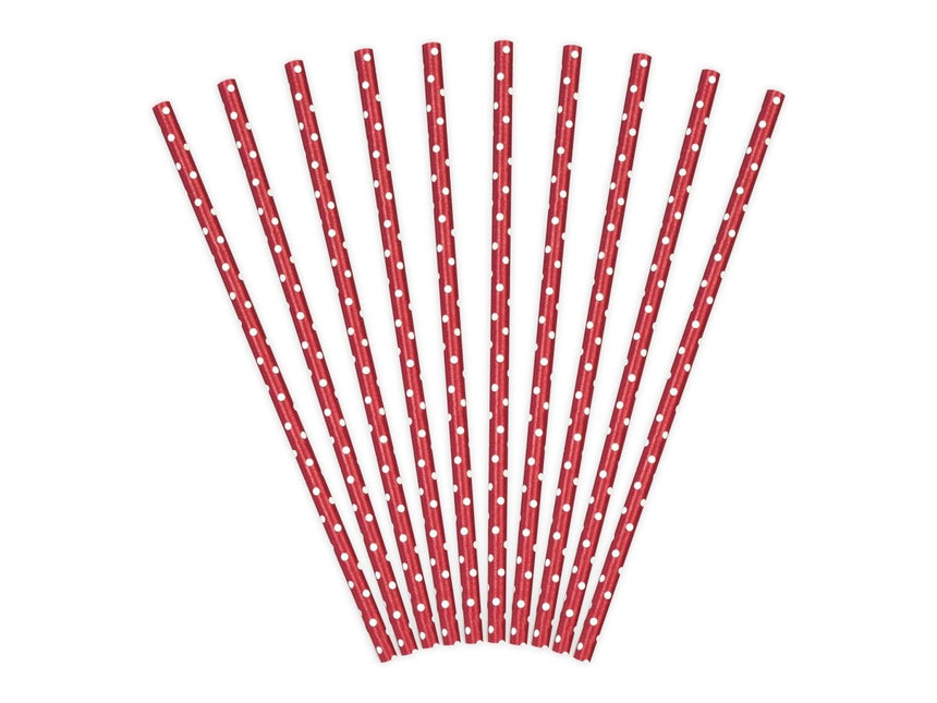 Papieren Rietjes Rood 19,5cm 10st van Partydeco koop je bij Partywinkel