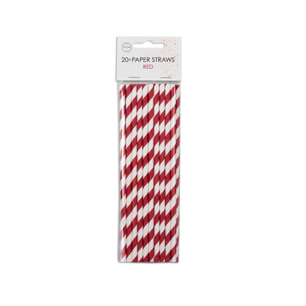 Papieren Rietjes Rood Gestreept 19,7cm 20st van WeFiesta koop je bij Partywinkel