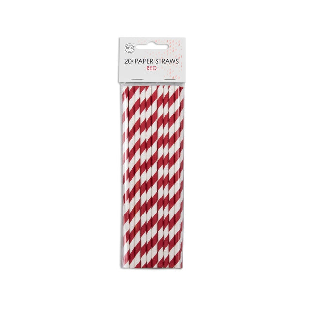 Papieren Rietjes Rood Gestreept 19,7cm 20st van WeFiesta koop je bij Partywinkel