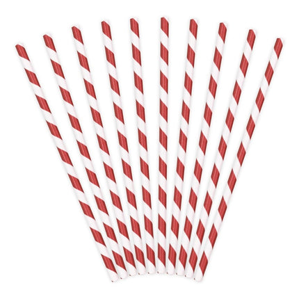 Papieren Rietjes Rood Wit 19,5cm 10st van Partydeco koop je bij Partywinkel