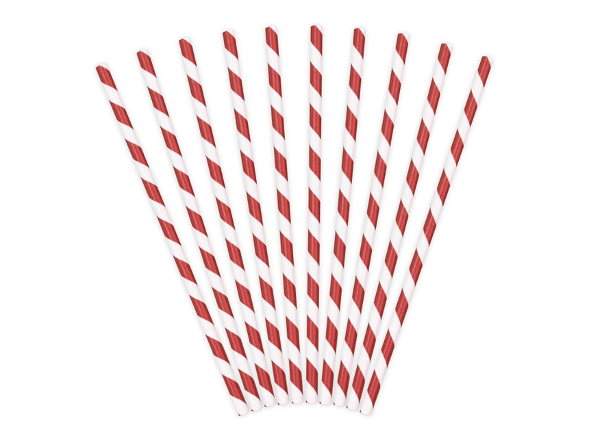 Papieren Rietjes Rood Wit 19,5cm 10st van Partydeco koop je bij Partywinkel