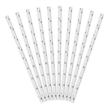 Papieren Rietjes Zilver met Sterren 19,5cm 10st van Partydeco koop je bij Partywinkel