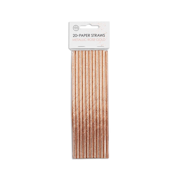 Papieren Rose Gouden Metallic Rietjes 19,7cm 20st van WeFiesta koop je bij Partywinkel