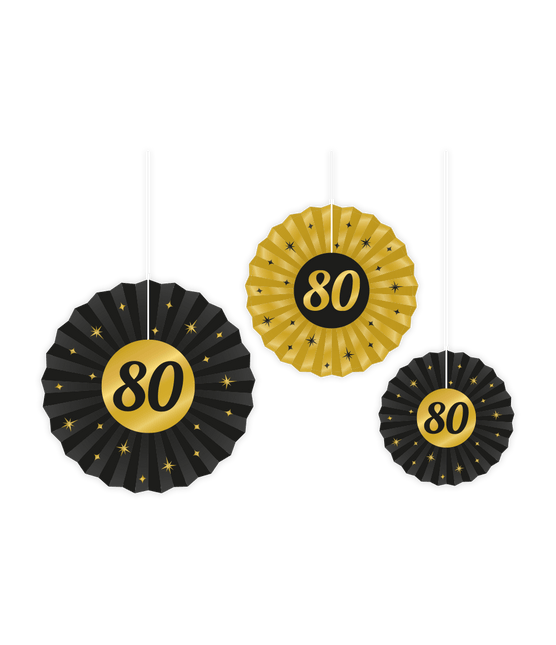 Papieren Waaiers 80 Jaar Set 20 - 40cm 3 - delig van Paper Dreams koop je bij Partywinkel