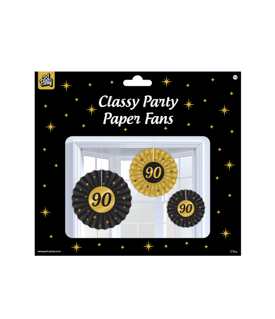 Papieren Waaiers 90 Jaar Set 20 - 40cm 3 - delig van Paper Dreams koop je bij Partywinkel