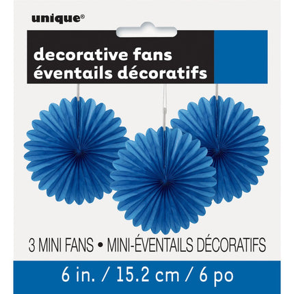 Papieren Waaiers Blauw 15cm 3st van Unique koop je bij Partywinkel