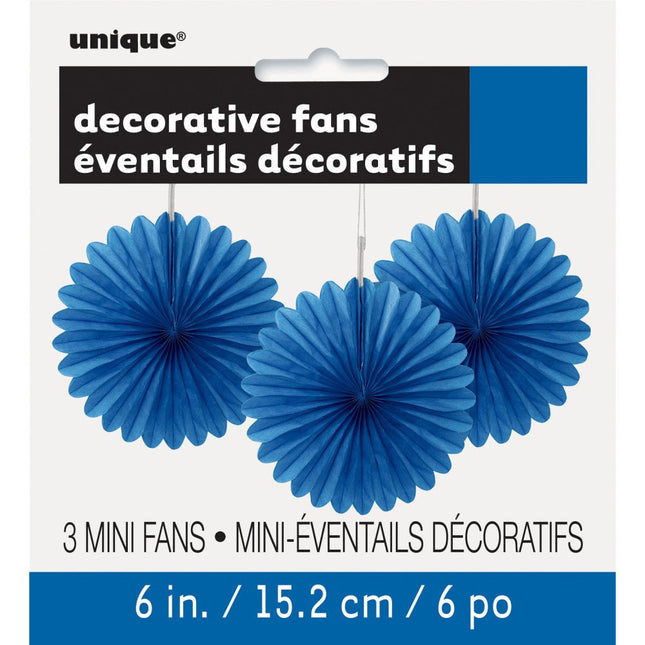Papieren Waaiers Blauw 15cm 3st van Unique koop je bij Partywinkel