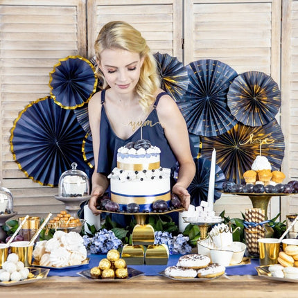 Papieren Waaiers Donkerblauw Goud Set 23 - 40cm 3 delig van Partydeco koop je bij Partywinkel