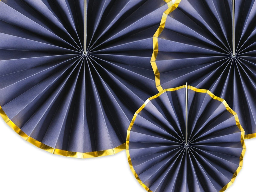 Papieren Waaiers Donkerblauw Goud Set 23 - 40cm 3 delig van Partydeco koop je bij Partywinkel