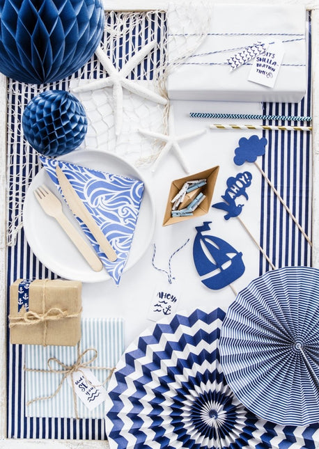 Papieren Waaiers Donkerblauw Set 23 - 40cm 3 delig van Partydeco koop je bij Partywinkel