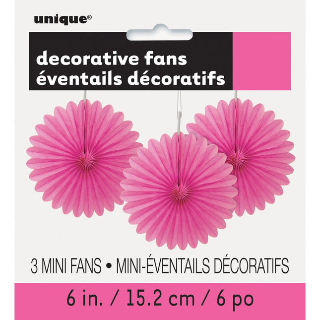 Papieren Waaiers Fuchsia 15cm 3st van Unique koop je bij Partywinkel