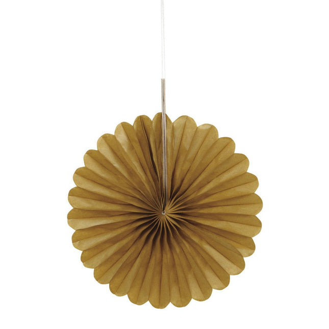Papieren Waaiers Goud 15cm 3st van Unique koop je bij Partywinkel