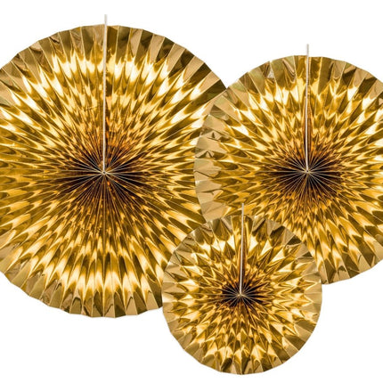Papieren Waaiers Goud Set 23 - 40cm 3 delig van Partydeco koop je bij Partywinkel