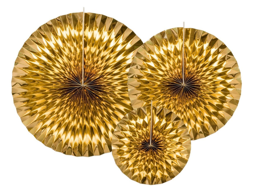 Papieren Waaiers Goud Set 23 - 40cm 3 delig van Partydeco koop je bij Partywinkel