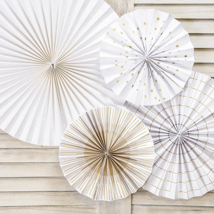 Papieren Waaiers Goud Wit Set 23 - 40cm 4 delig van Partydeco koop je bij Partywinkel