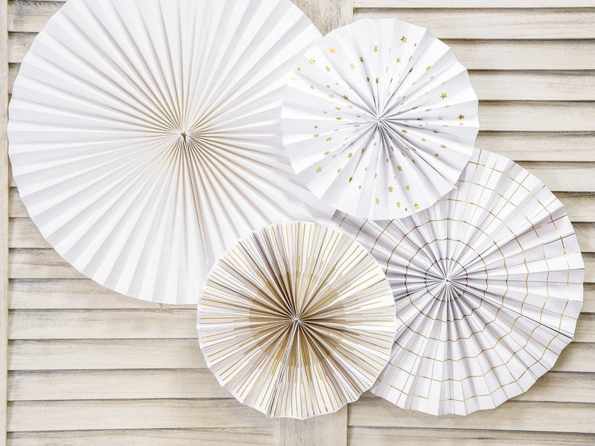 Papieren Waaiers Goud Wit Set 23 - 40cm 4 delig van Partydeco koop je bij Partywinkel