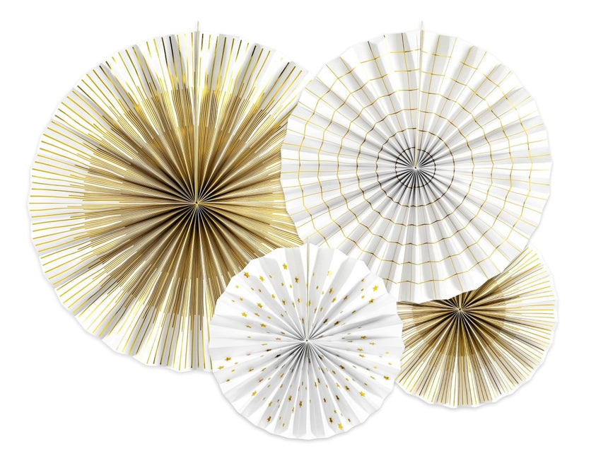 Papieren Waaiers Goud Wit Set 23 - 40cm 4 delig van Partydeco koop je bij Partywinkel
