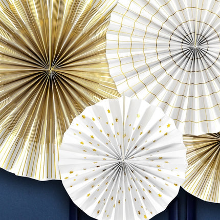Papieren Waaiers Goud Wit Set 23 - 40cm 4 delig van Partydeco koop je bij Partywinkel