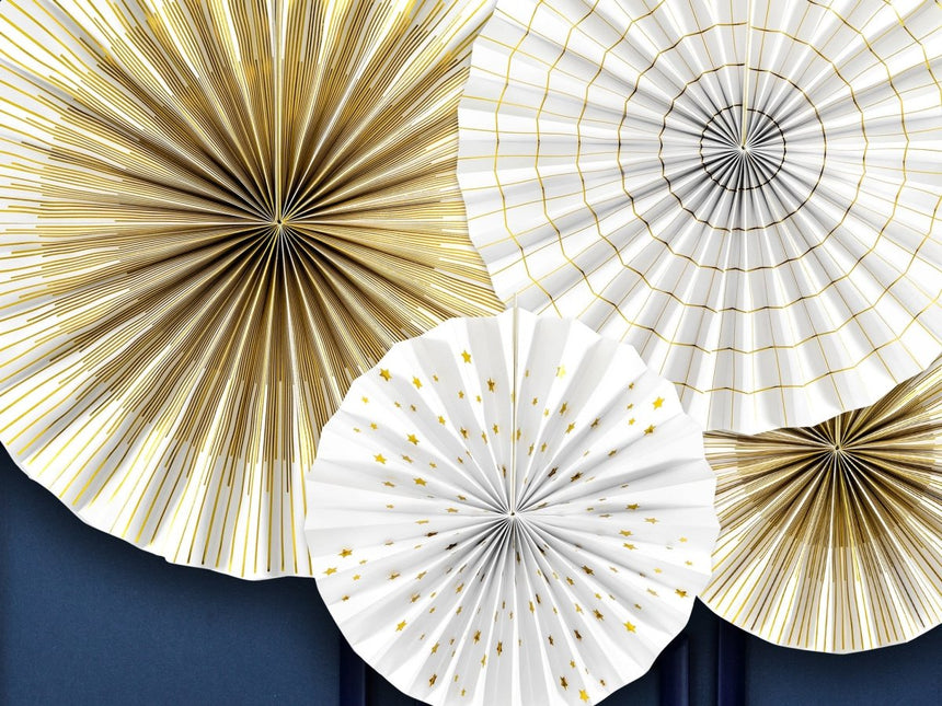 Papieren Waaiers Goud Wit Set 23 - 40cm 4 delig van Partydeco koop je bij Partywinkel