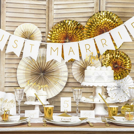 Papieren Waaiers Goud Wit Set 23 - 40cm 4 delig van Partydeco koop je bij Partywinkel