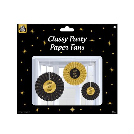 Papieren Waaiers Happy New Year Set 20 - 40cm 3 - delig van Paper Dreams koop je bij Partywinkel