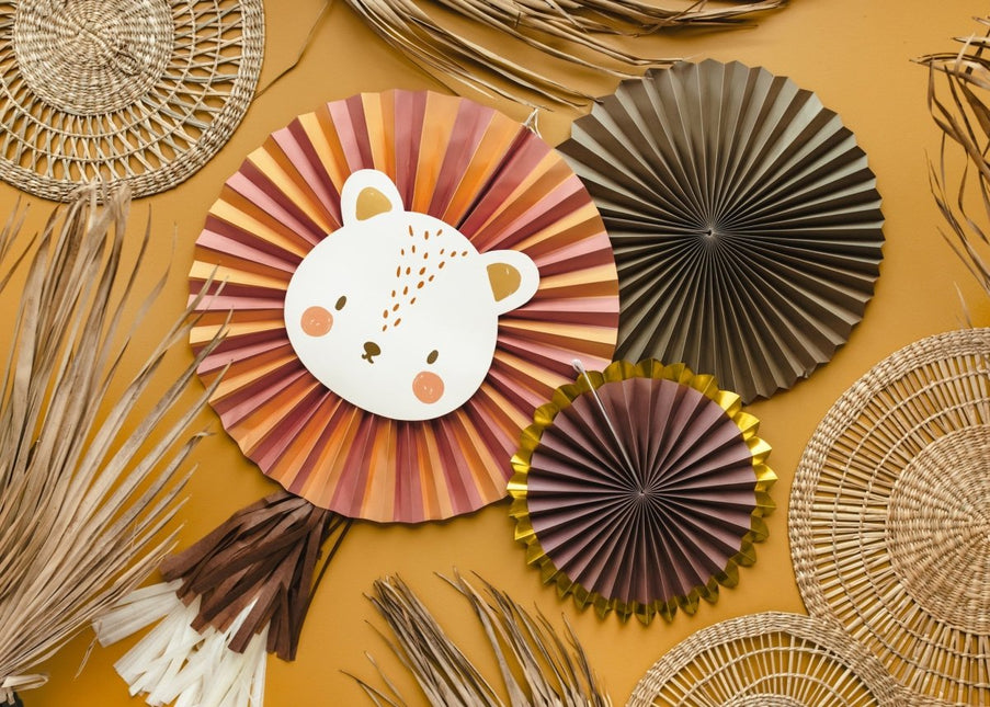 Papieren Waaiers Leeuw 3st van Partydeco koop je bij Partywinkel