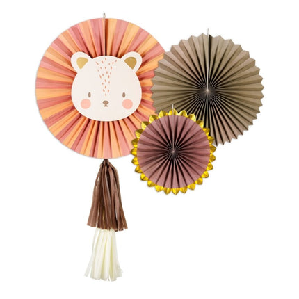 Papieren Waaiers Leeuw 3st van Partydeco koop je bij Partywinkel