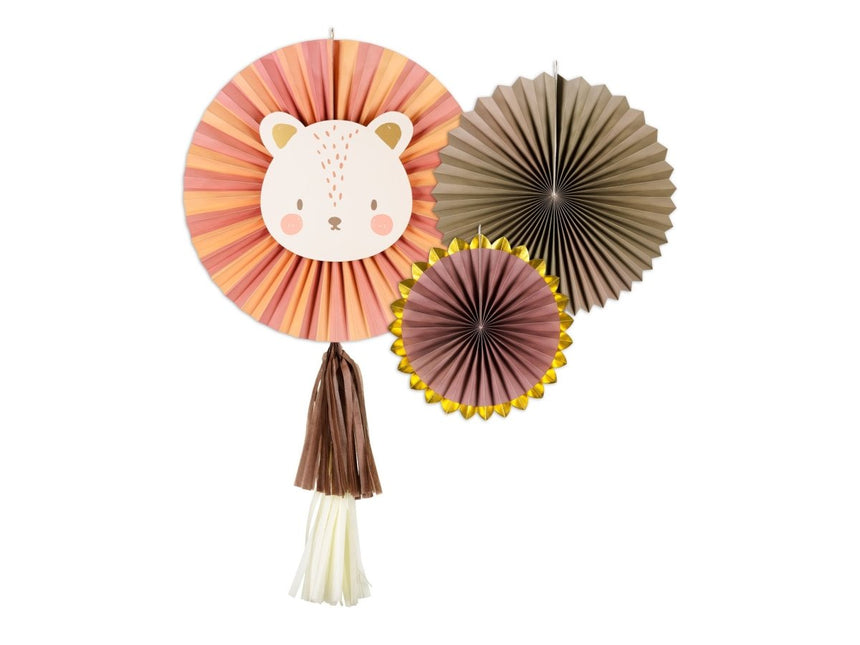 Papieren Waaiers Leeuw 3st van Partydeco koop je bij Partywinkel