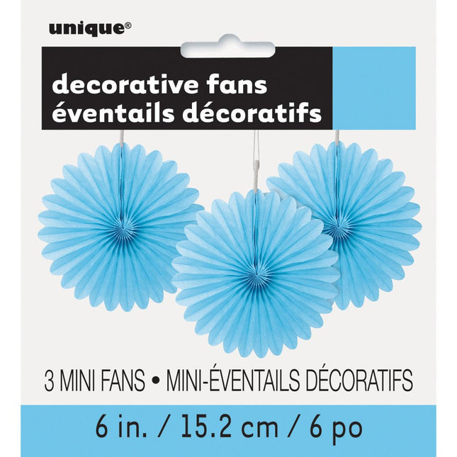 Papieren Waaiers Lichtblauw 15cm 3st van Unique koop je bij Partywinkel
