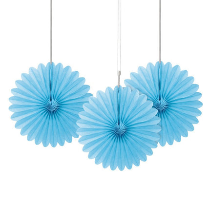 Papieren Waaiers Lichtblauw 15cm 3st van Unique koop je bij Partywinkel