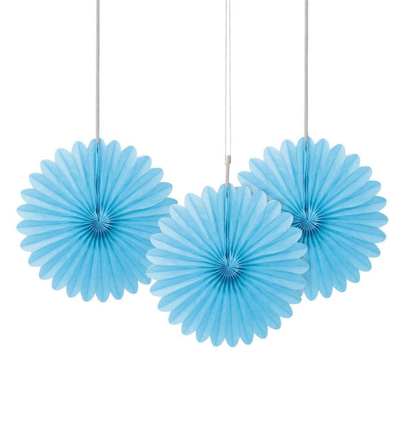 Papieren Waaiers Lichtblauw 15cm 3st van Unique koop je bij Partywinkel