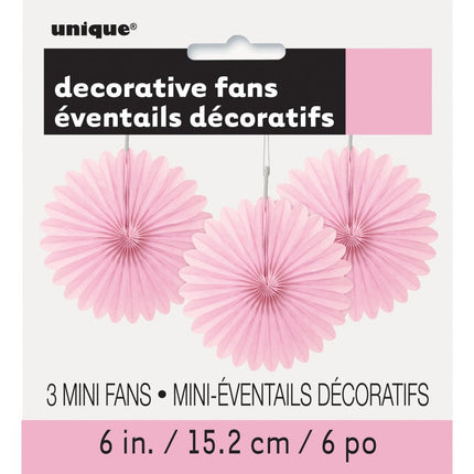 Papieren Waaiers Lichtroze 15cm 3st van Unique koop je bij Partywinkel