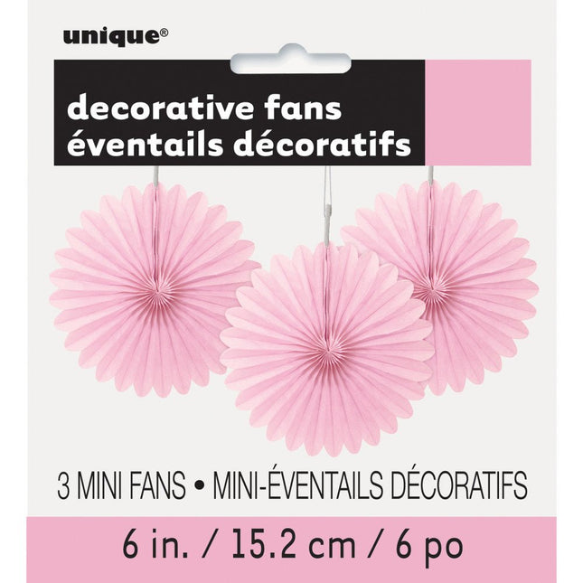 Papieren Waaiers Lichtroze 15cm 3st van Unique koop je bij Partywinkel
