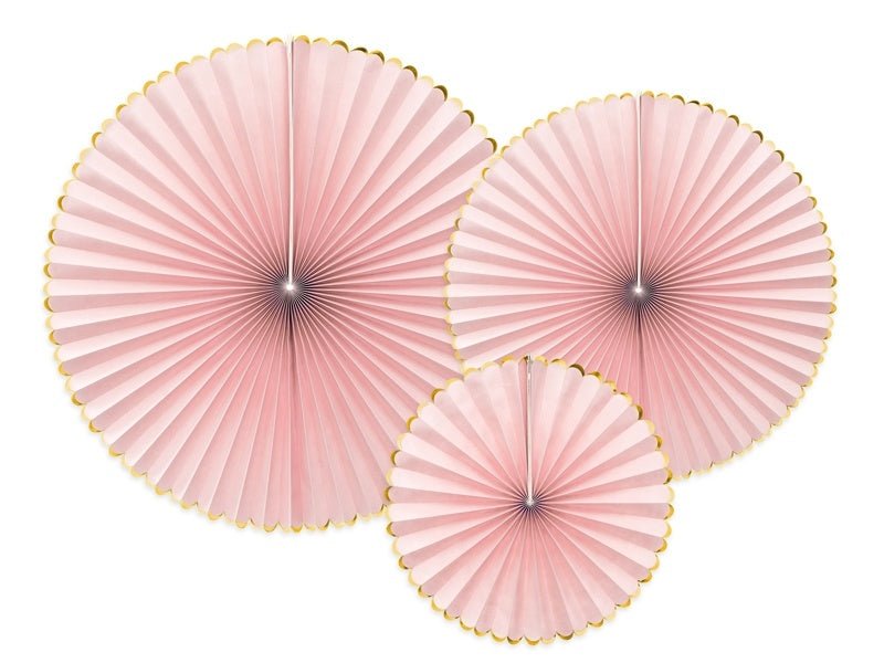 Papieren Waaiers Lichtroze Goud Set 23 - 40cm 3 delig van Partydeco koop je bij Partywinkel
