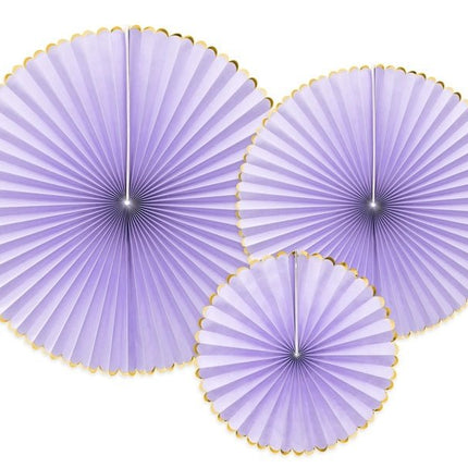 Papieren Waaiers Lila Goud Set 23 - 40cm 3 delig van Partydeco koop je bij Partywinkel