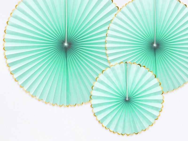 Papieren Waaiers Mintgroen Goud Set 23 - 40cm 3 delig van Partydeco koop je bij Partywinkel