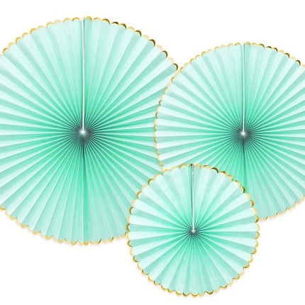 Papieren Waaiers Mintgroen Goud Set 23 - 40cm 3 delig van Partydeco koop je bij Partywinkel
