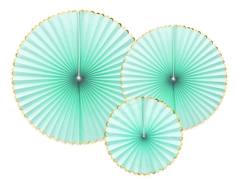 Papieren Waaiers Mintgroen Goud Set 23 - 40cm 3 delig van Partydeco koop je bij Partywinkel