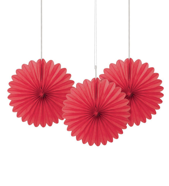 Papieren Waaiers Rood 15cm 3st van Unique koop je bij Partywinkel