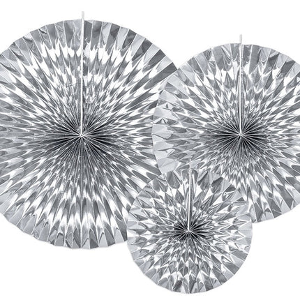 Papieren Waaiers Zilver Folie Set 23 - 40cm 3 delig van Partydeco koop je bij Partywinkel