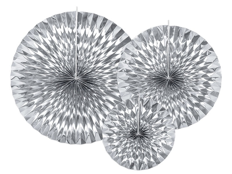 Papieren Waaiers Zilver Folie Set 23 - 40cm 3 delig van Partydeco koop je bij Partywinkel