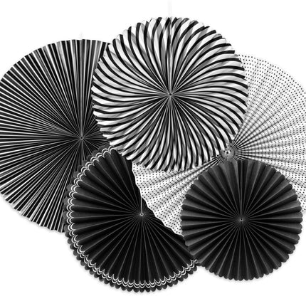 Papieren Waaiers Zwart Wit Set 25 - 40cm 5 delig van Partydeco koop je bij Partywinkel