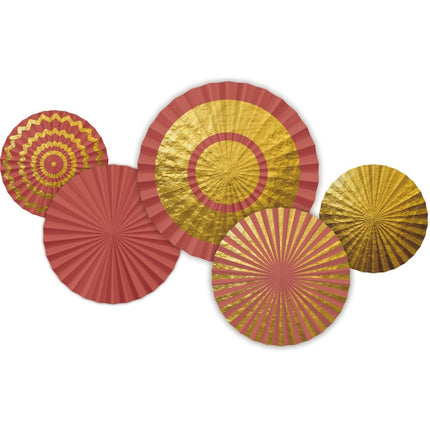Papieren Waaiers/Rozetten Golden Dusk - 5 stuks van Folat koop je bij Partywinkel