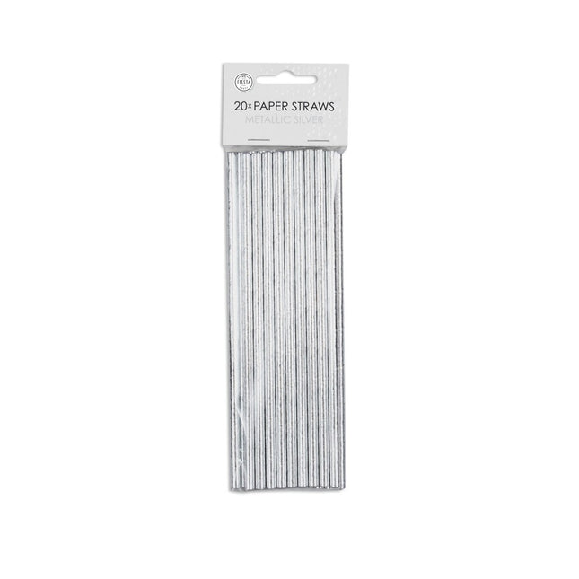 Papieren Zilveren Metallic Rietjes 19,7cm 20st van WeFiesta koop je bij Partywinkel